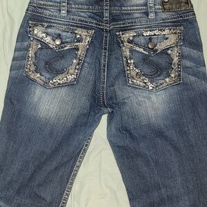 Women's Blue Denim Silver Bling Jeans